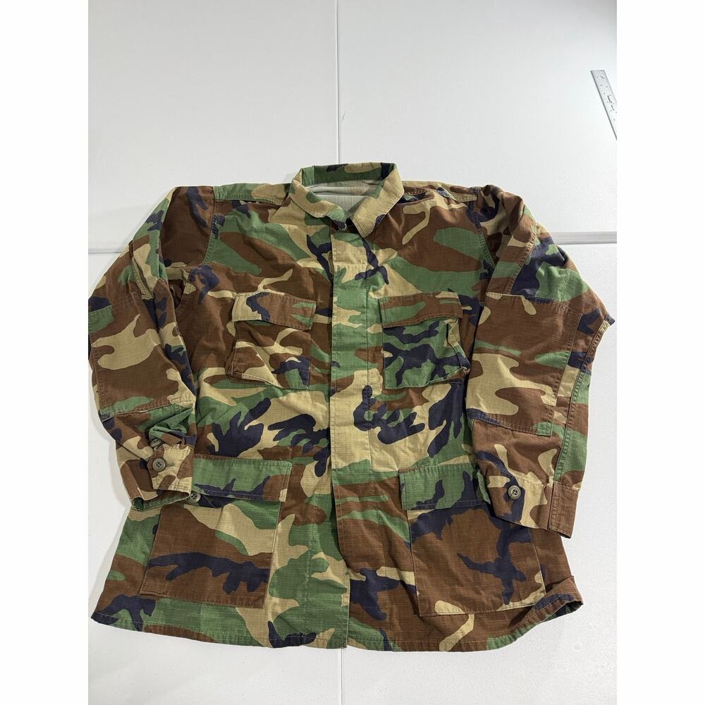 Woodland Camo BDU Military Field Jacket Large Long Combat Coat Ripstop USGI